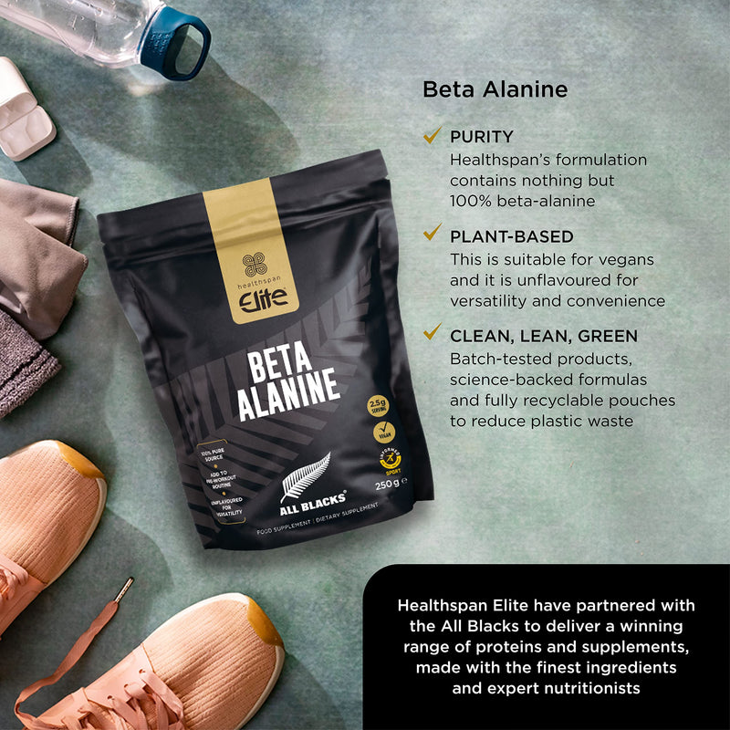 [Australia] - Healthspan Elite All Blacks Beta Alanine (250g) | Pre-Workout | Non Essential Amino Acid | Production of Carnosine | Unflavoured | Gluten Free | Vegan 