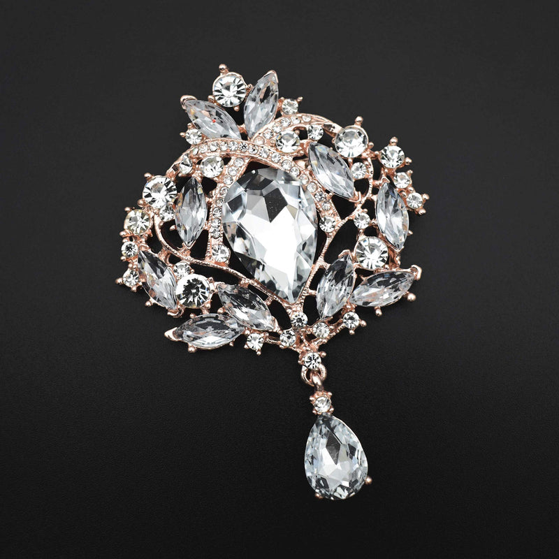[Australia] - Yilanair Wedding Bridal Big Crystal Rhinestone Bouquet Brooch Pin for Women Rose Gold 