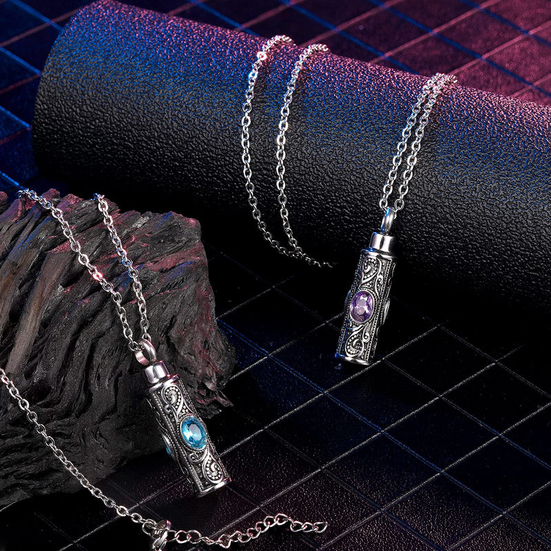 [Australia] - 2 Pieces Cremation Urn Pendant Necklaces Crystal Cremation Jewelry with storage bags for Human Pet Stainless Steel Memorial Keepsake Pendant Charm Ashes Jewelry Purple, Blue 