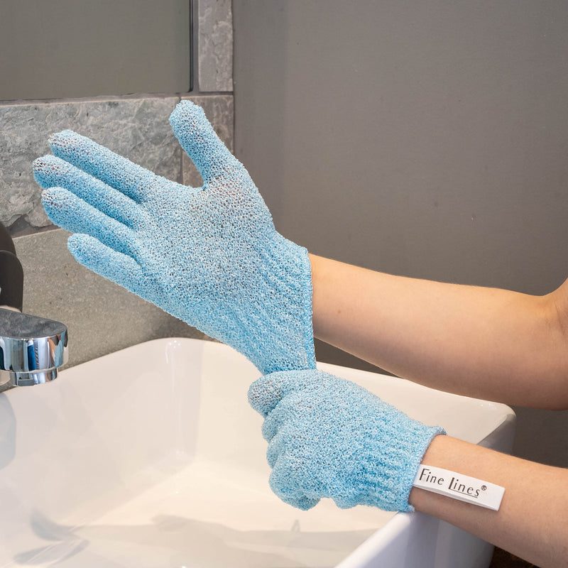 [Australia] - Exfoliating Shower Gloves with Hanging Hoops Labelled Left & Right – Prevents Bacteria Spreading – Protected Design by Fine Lines 3 Pairs with Hanging Hoop / Multi-Coloured 