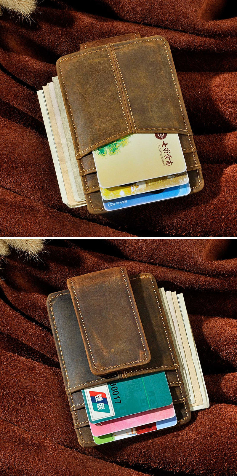 [Australia] - Le'aokuu Genuine Leather Thin Card Case Holder Slim Handy Wallet Front Pocket A Dark Brown Rfid 