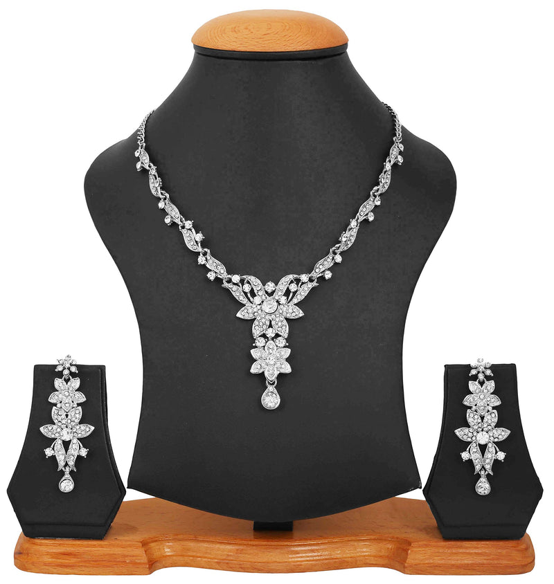 [Australia] - Touchstone Hollywood Glamour White Crystals Wedding Evening wear Jewelry Necklace in Silver Tone for Women 