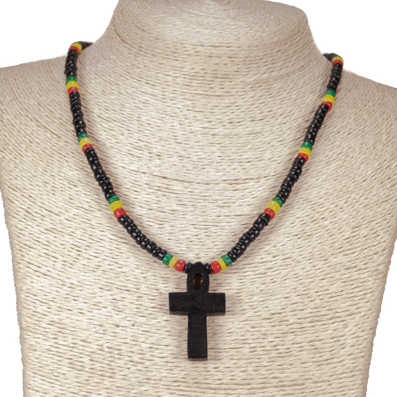 [Australia] - BlueRica Ankh Pendant Necklace Black Rasta Ankh 20" 