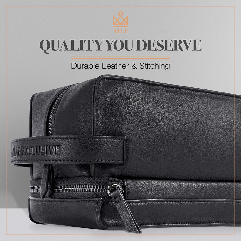 [Australia] - Leather Toiletry Bag for Men - Leather Dopp Kit for Men & Shaving Kit Bag - Mens Travel Toiletry Bag - Hygiene & Grooming Kit Organizer - Cruelty-Free Leather and Hand Stitched Vanity Case… Midnight Black 