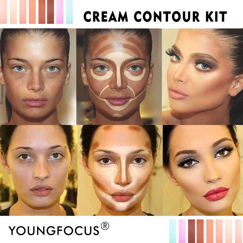 [Australia] - Youngfocus Cosmetics Cream Contour Best 8 Colors and Highlighting Makeup Kit - Contouring Foundation/Concealer Palette - Vegan, Cruelty Free & Hypoallergenic - Step-by-Step Instructions Included 