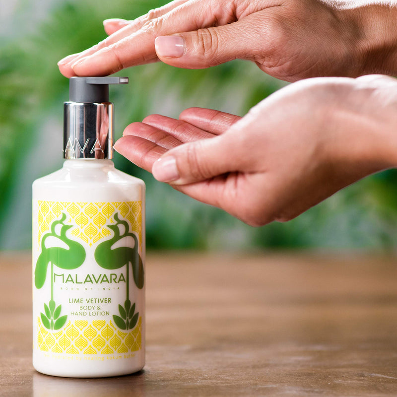 [Australia] - MALAVARA Lime Vetiver Body & Hand Lotion, Natural, 300ml - Naturally Hydrating with Creamy Kokum Butter, Hydrating Aloe Vera and Pure Essential Oils, Sulfate and Paraben-free 