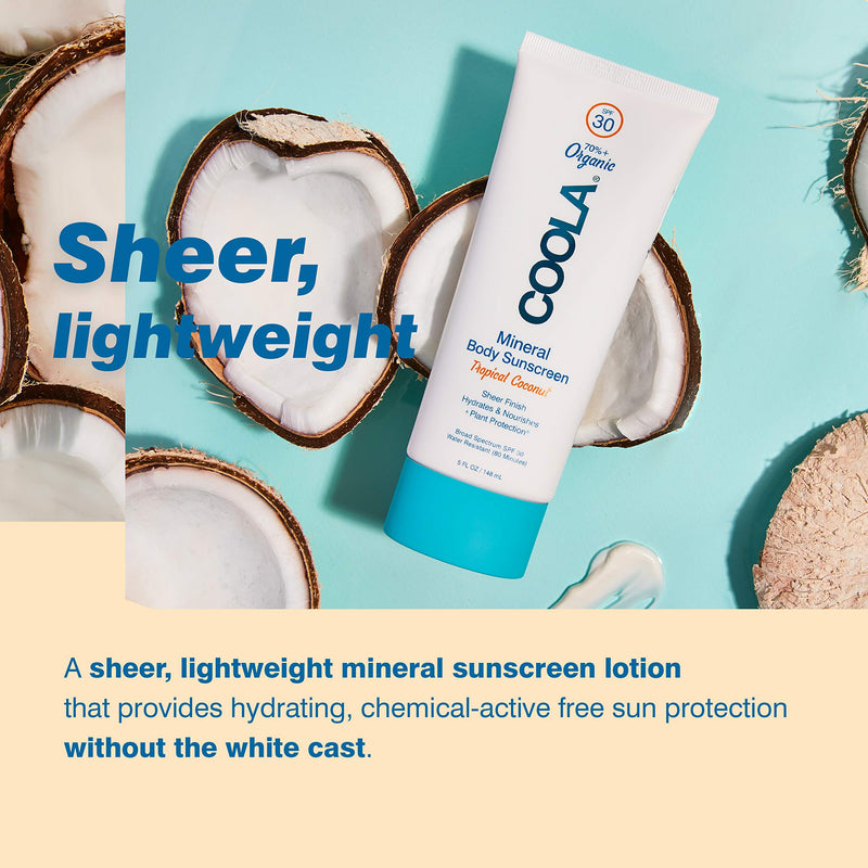 [Australia] - COOLA Organic Mineral Sunscreen & Sunblock Body Lotion, Skin Care for Daily Protection, Broad Spectrum SPF 30, Tropical Coconut 5 Fl Oz (Pack of 1) 