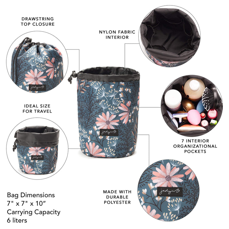 [Australia] - Jadyn B Cinch Top Compact Travel Makeup Bag and Cosmetic Organizer for Women (Navy Floral) Navy Floral 