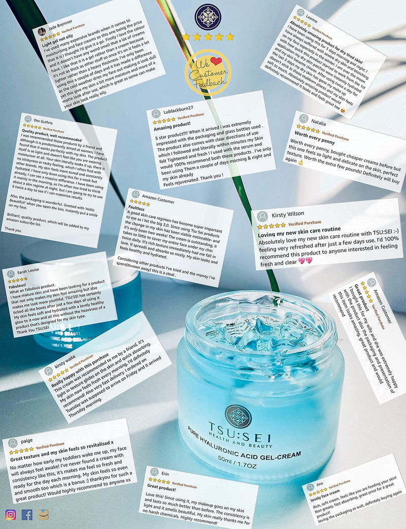 [Australia] - Organic Pure Hyaluronic Acid Gel Cream for Women by TSU:SEI. Hyaluronic Acid with 3 Different Weight Molecules. Anti Wrinkle, Anti Aging Face Moisturizer. 50ml. ALL NATURAL. Cruelty Free Skin Care. 