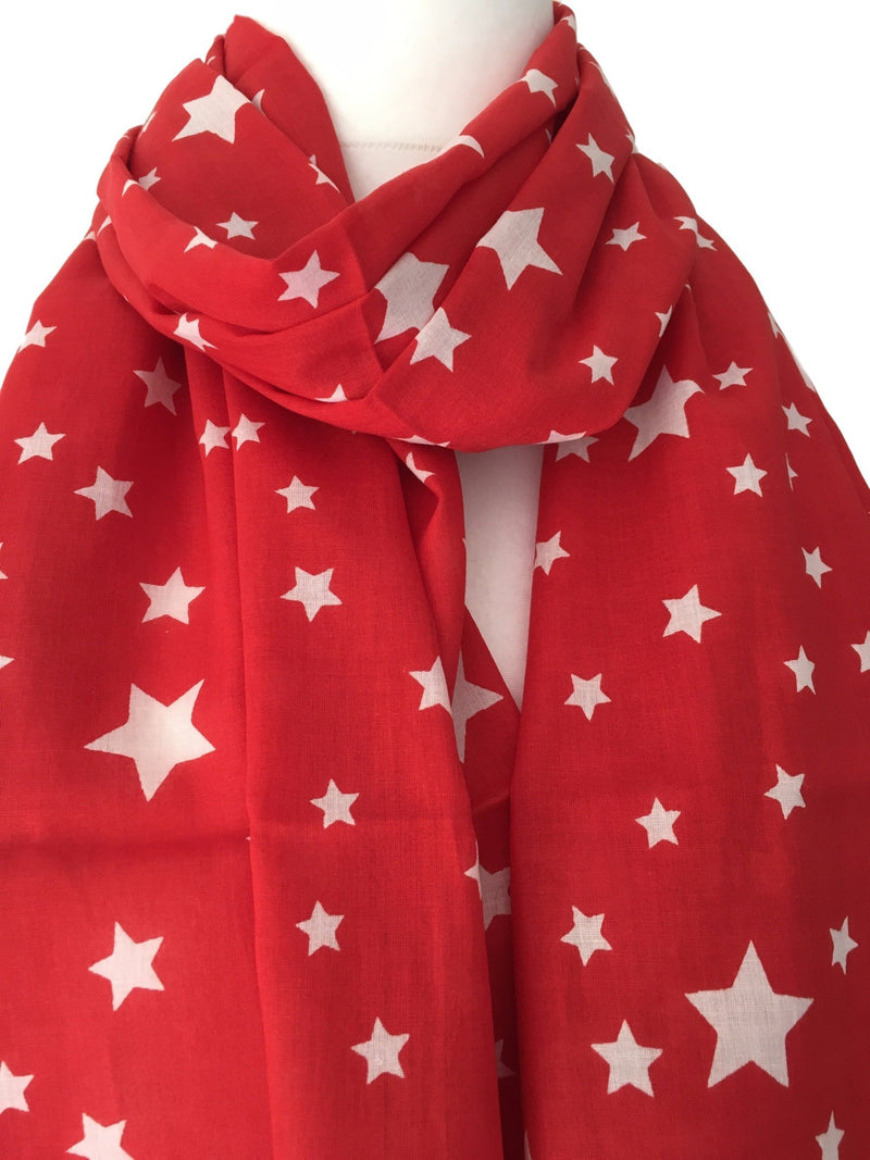 [Australia] - Purple Possum® Red Star Scarf, White Stars Wrap, Ladies Pure Cotton Fair Trade Shawl 