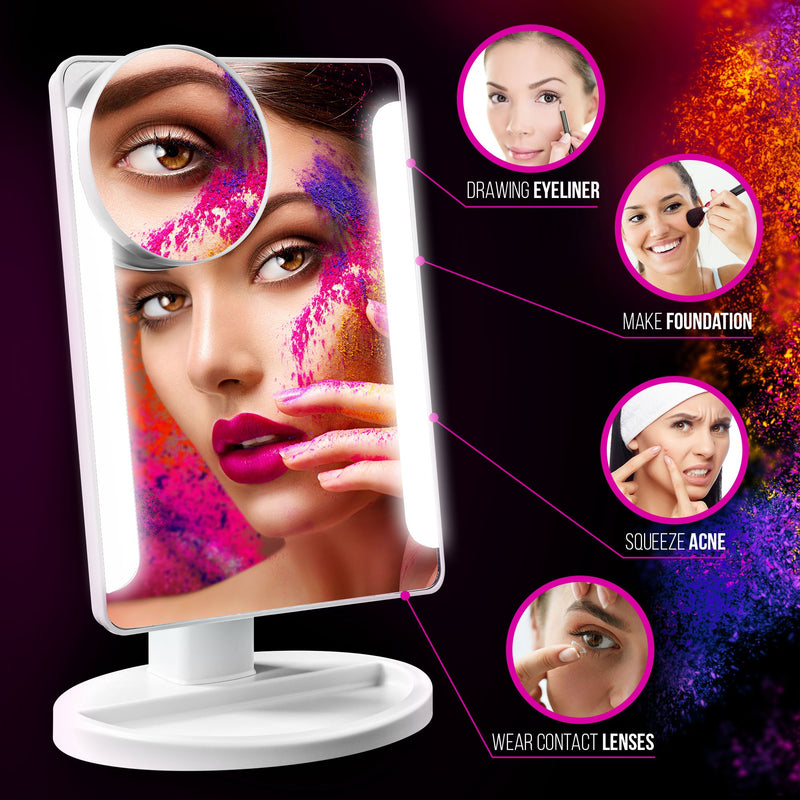 [Australia] - MacKleo LED Makeup Mirror - Smart Touch Portable and Adjustable Compact Travel Vanity Mirror - Natural Daylight Lighted Mirror with USB Cable 