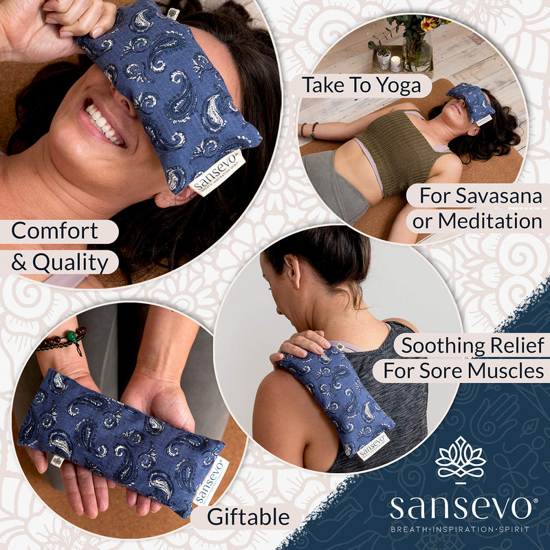 [Australia] - SANSEVO Aromatherapy Lavender Eye Pillow - Rose Quartz, Lavender, Flaxseed with Organic Cotton Flax Cover. Weighted Eye Pillow for Meditation, Yoga Eye Pillows, Self Care Gifts Blue Paisley 
