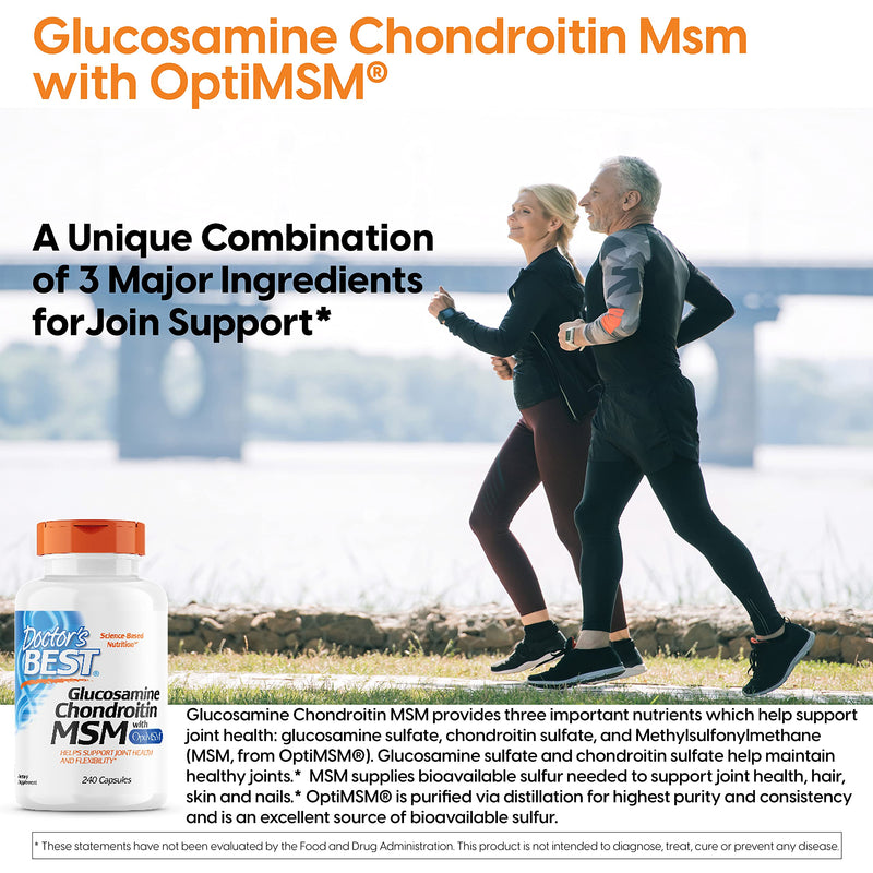 [Australia] - Doctor's Best Glucosamine Chondroitin Msm with OptiMSM Capsules, Supports Healthy Joint Structure, Function & Comfort, Non-GMO, Gluten Free, Soy Free, 240 Count (Pack of 1) 