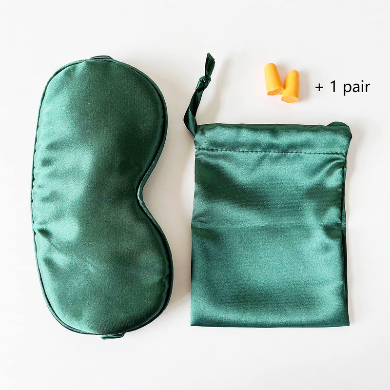 [Australia] - ECHOLLY Sleep Eye Mask-Perfect Light Blockout Comfort Soft Eye Mask for Women Men-100% Silk Eye Mask 2 Pairs of Ear Plugs Eye Mask for Sleeping with Pouch for Travelling(Green) Blackish Green 