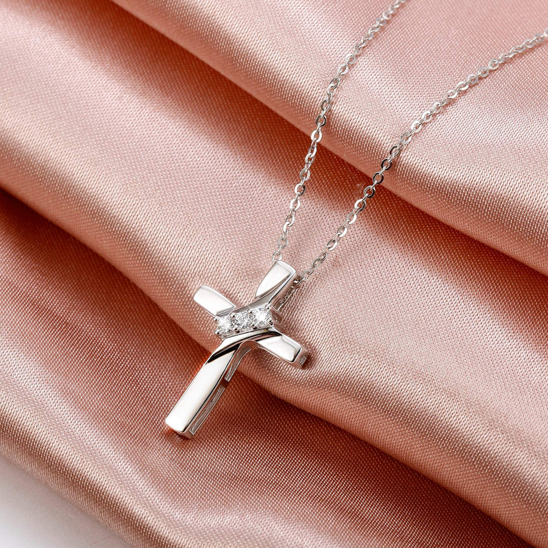 [Australia] - Sllaiss Set with Swarovski Zirconia Cross Necklace 925 Sterling Silver CZ Cross Pendant Necklace Mother Gift Chain 18” 