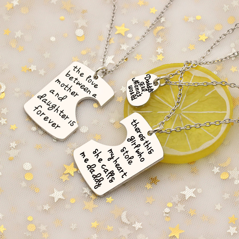 [Australia] - AGR8T 3pcs Key Chain Pendant Necklace Set Daddy's Girl Mama's World Mother Daughter Father Family Jewelry 