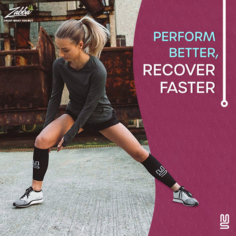 [Australia] - Modetro Sports Calf Support - Large, Calf Compression Sleeve 1 Pack for Men and Women - Leg Sleeves for Sports, Running, Flights, and Shin Splints - Black L ( 1 Pair ) 