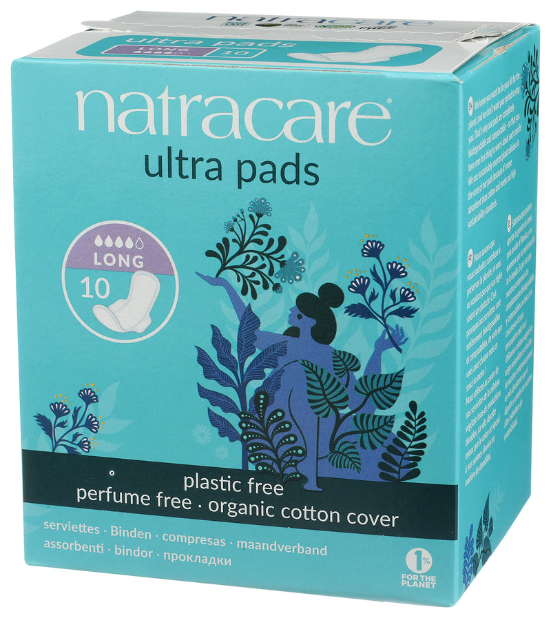 [Australia] - Natracare Slim Fitting Ultra Pads with Wings, Long, Made with Certified Organic Cotton, Ecologically Certified Cellulose Pulp and Plant Starch (1 Pack, 10 Pads Total) 