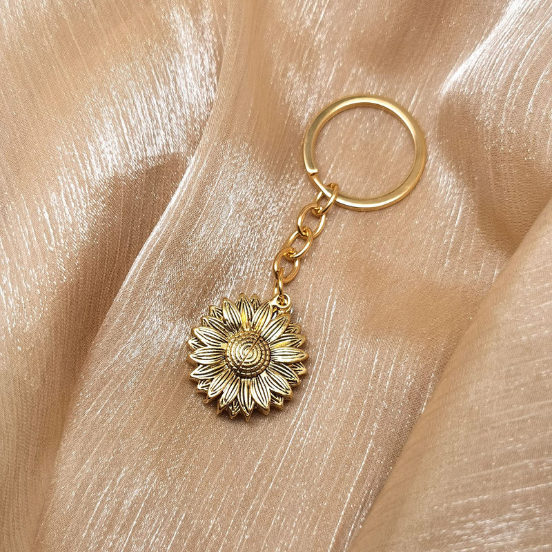 [Australia] - LuxglitterLin Heart Shape 316L Medical ID Alert Keychain for Men Women Laser Engraved Keyring SOS Emergency Sunflower type 2 diabetic(gold) 