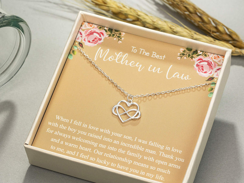 [Australia] - RareLove Mother in Law Gifts from Daughter in Law,Mom Gift from Daughter,Mother of The Groom Necklace,925 Sterling Silver Tiny Infinity Heart Necklaces for Women,Wedding Gift 