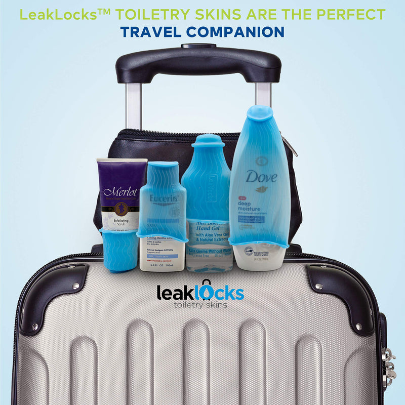 [Australia] - Leak Locks: 4 Pack Toiletry Skins for Leak Proofing Travel Containers in Luggage. Protects Standard and Travel Sized Toiletries. Reusable Accessory for Travel Bag, Suitcase and Carry On Luggage. 