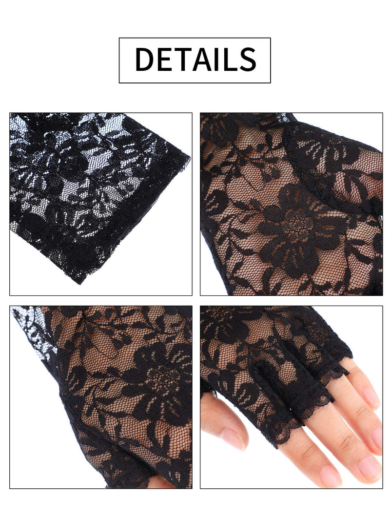 [Australia] - Women's Lace Gloves Floral Gloves Fingerless Gloves Sun Protection Gloves for Wedding Party (Color Set 2) 