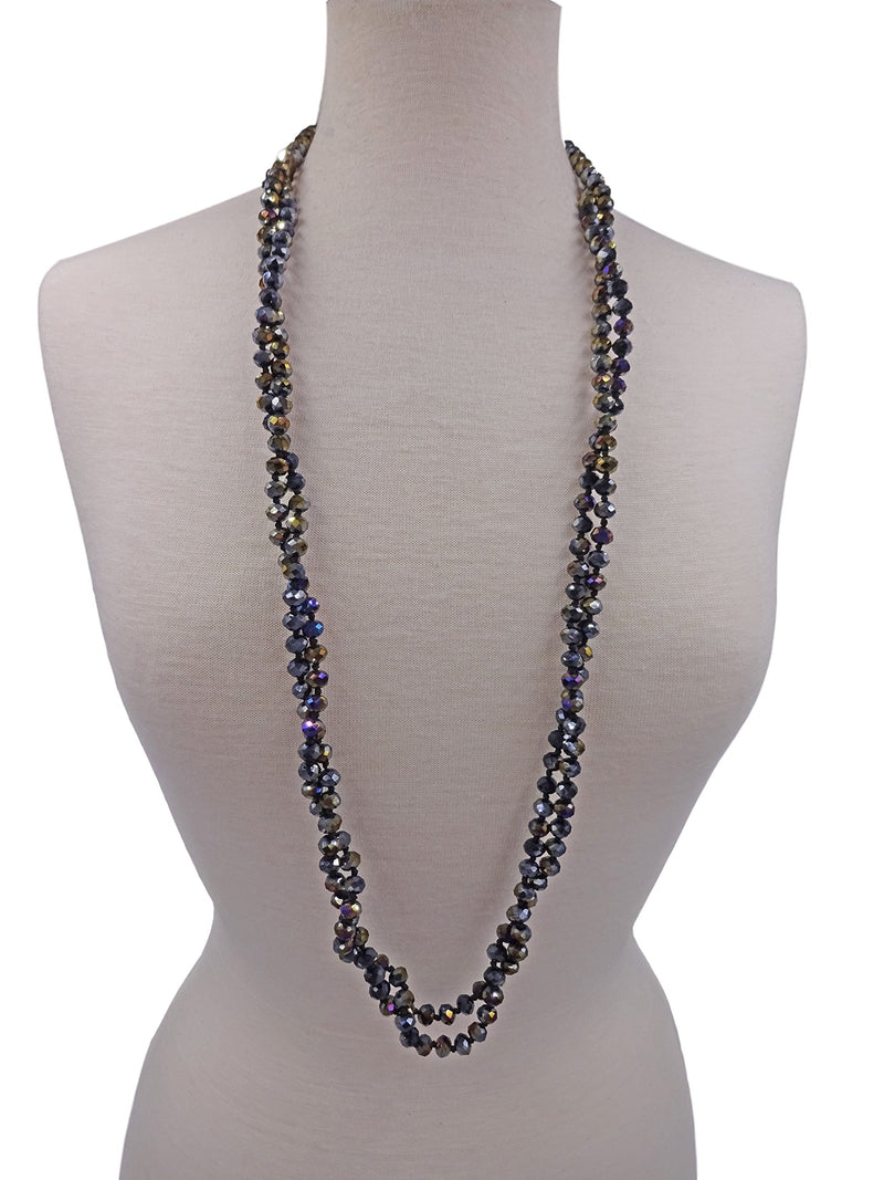 [Australia] - 80-inch 6x8MM Endless Infinity Beaded Long OR 4-Layer Multi Strand Statement Crystal Necklace. jet black aurora borealis finish 