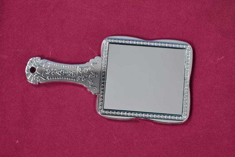 [Australia] - Garden Of Arts Silver Handheld Salon Barbers Hairdressers Square Shape Mirror with Grip Handle 