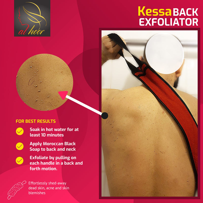 [Australia] - Moroccan Kessa Back Scrubber Exfoliator - Premium Quality Exfoliating Strap For Dead Skin, Acne, Ingrown Hair, And Fake Tan Removal 