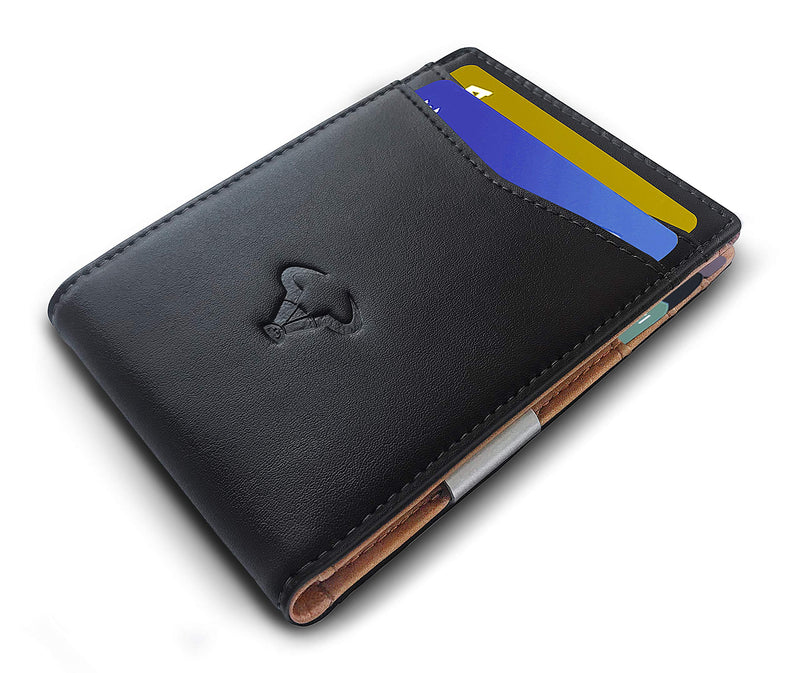 [Australia] - Slim Wallet Money Clip,BULLIANT Mens Front Pocket Wallet For Men 8 Cards 3"x4.25",RFID Blocking,Gift Boxed Leather1 Black1675 