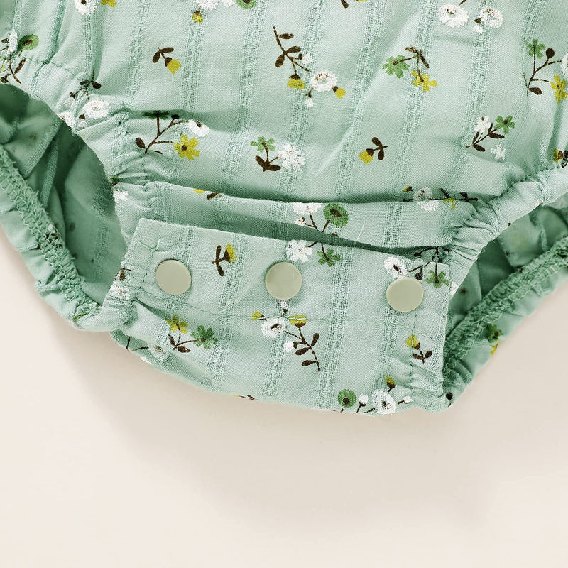 [Australia] - Infant Baby Girl Romper Ruffle Jumpsuit Bodysuit Newborn Girl Outfits Floral Summer Clothes with Headband Green 3-6 Months 