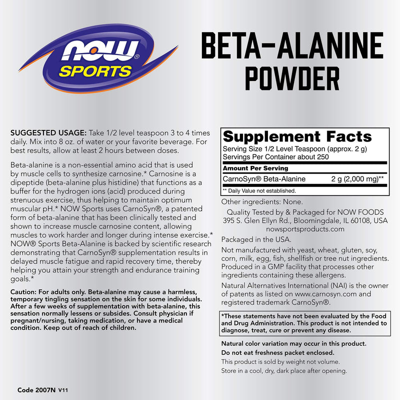 [Australia] - NOW Sports Nutrition, Beta-Alanine Pure Powder 2,000 mg, Muscular Endurance*, 500 Grams 