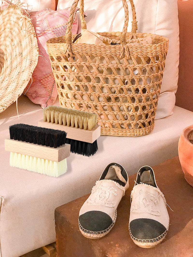 [Australia] - Dual Sided Sneaker Shoe Cleaner Brush Set Boar and Plastic Bristles with Microfiber Cloth A 