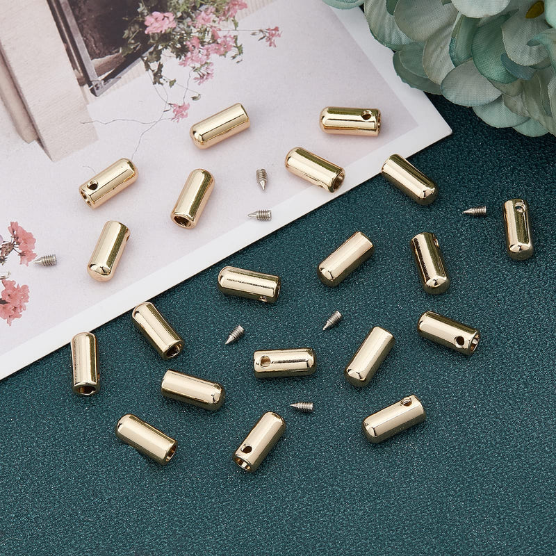 [Australia] - PandaHall 32 Sets Screws Shoelace Aglets Tips Light Gold Seamless Metal Shoelace Tips Aglets Alloy Shoelace Tips Cords End for Sneakers, Hoodies, Bungee Cords, Laces 