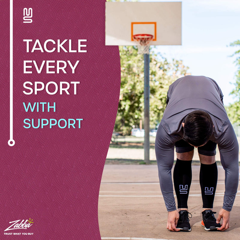 [Australia] - Modetro Sports Calf Support - Large, Calf Compression Sleeve 1 Pack for Men and Women - Leg Sleeves for Sports, Running, Flights, and Shin Splints - Black L ( 1 Pair ) 