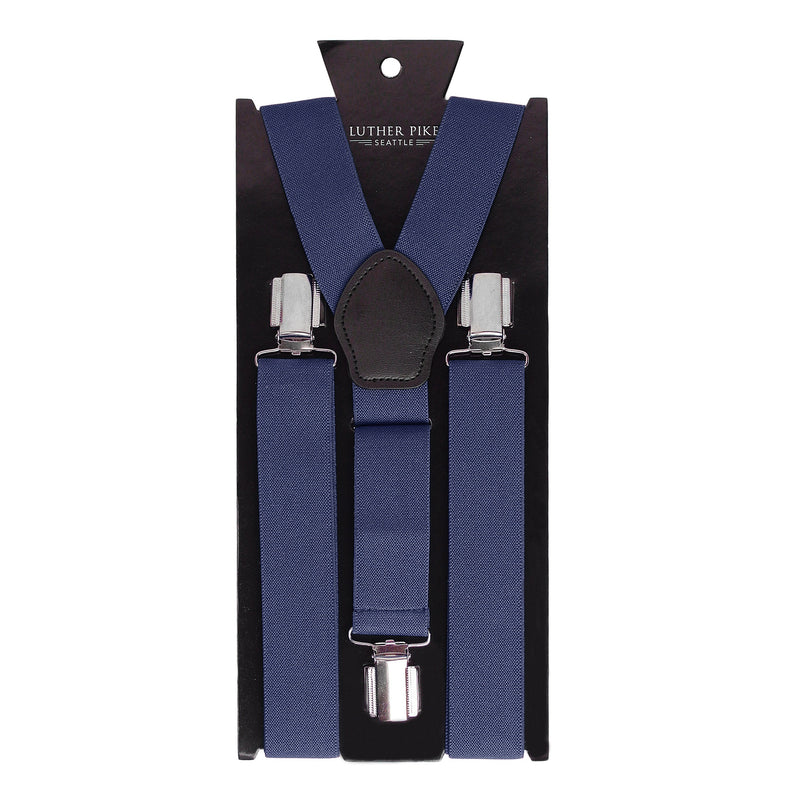 [Australia] - Mens Suspenders For Men With Clips Y Back Design Pant Clip Style Tuxedo Braces Navy Blue 