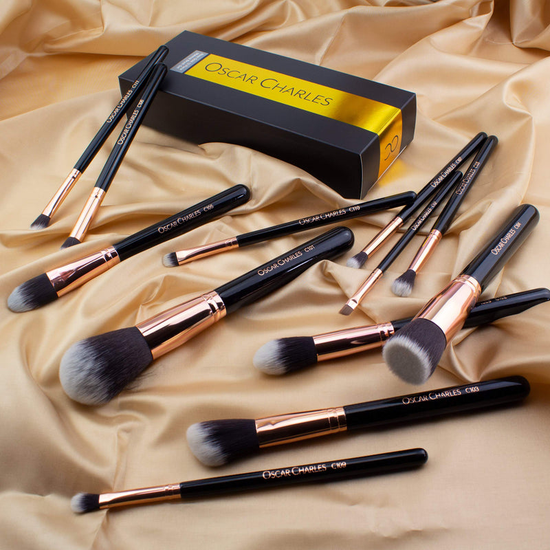 [Australia] - Oscar Charles 12-Piece Professional Makeup Brush Set - Rose Gold 