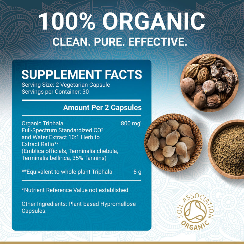[Australia] - Organic Triphala Capsules - Certified Organic by Soil Association | Potency Due to Natural Fusion Extract | 100% Natural Supplement | Vegan & Vegetarian Friendly | Ayurveda | 60 Tablets | Made in UK 60 Count (Pack of 1) 