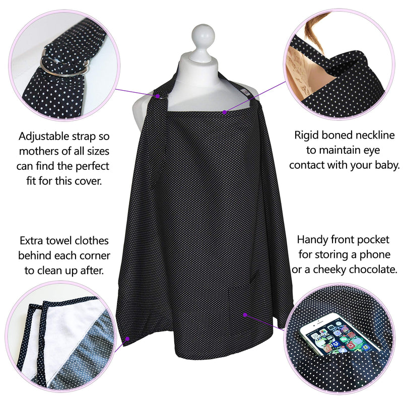 [Australia] - Breastfeeding Cover Up with Adjustable Strap in Black - Cotton - Boned Nursing Cover - Breathable & Lightweight - Stylish & Discreet incl Storage Bag & Towel Corners 