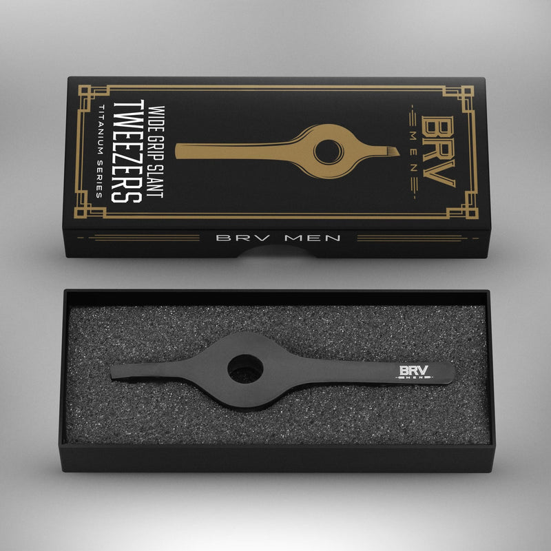 [Australia] - BRV MEN Wide Grip Slant Tweezers - Titanium Coated Stainless Steel - Perfectly Aligned Slanted Tips for Ultra Precision - Professional Tweezers for Eyebrows and Nose/Ear/Facial Hair - (Black) Black 