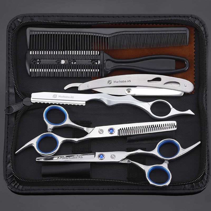 [Australia] - MarhabaAS Professional Hair Scissors Set-10Pcs Home & Salon Scissors, Stainless Steel Thinning Shears - The Only Premium Hair Cutting Scissors Set to Come with a Feather Razor 