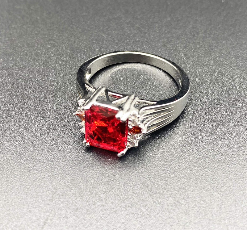 [Australia] - 6 Colors Square Crystal Rings for Women Size 6-10 - S925 Silver Plated Cubic Zirconia Jewelry Red 