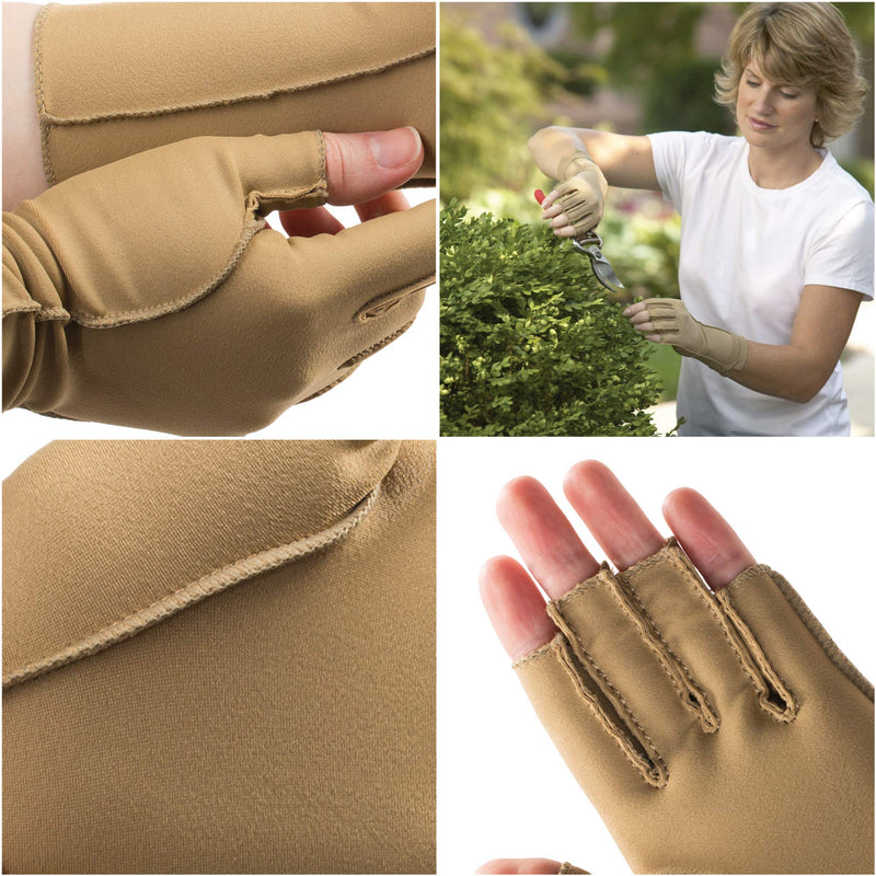 [Australia] - isotoner Women & Men Arthritis Compression Rheumatoid Pain Relief Gloves for joint support with Open/Full finger design Camel Medium One Pair of Open Finger Gloves 