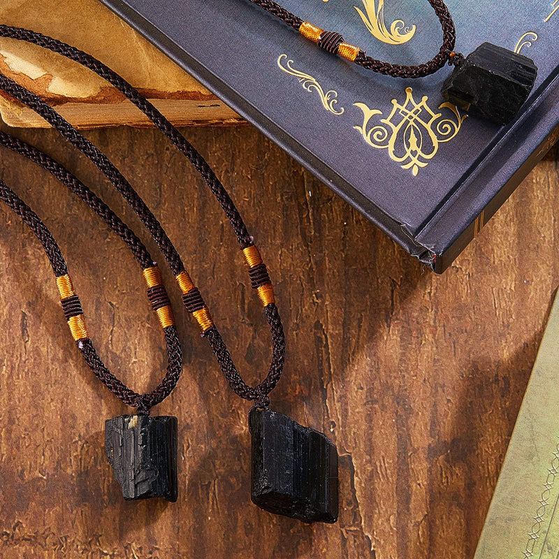 [Australia] - 6 Pieces Natural Black Tourmaline Necklace Tourmaline Amulet Pendant Pillar Pendant Crystal Healing Pendant Necklaces for Women Men 