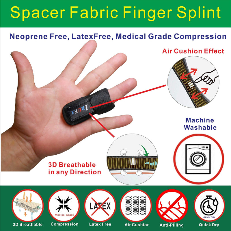 [Australia] - IRUFA, FS-OS-11, 3D Breathable Fabric Finger Splint, Stabilizer Brace Wrap Support for Trigger Broken, Curved Bent Mallet Locking Finger, Dislocation, Straightener, , Pain Relief Black, One PCS 