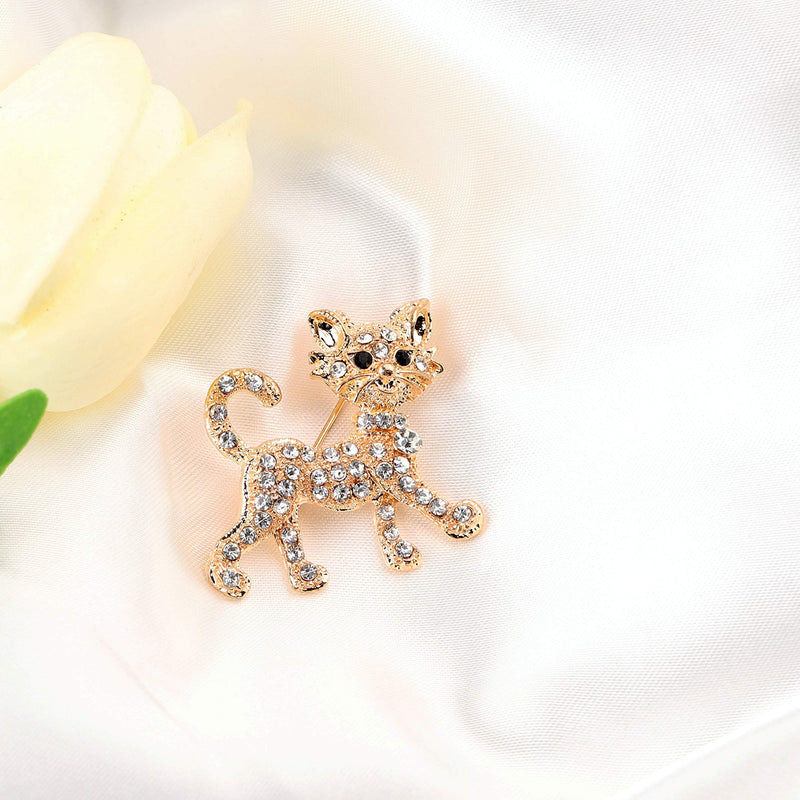 [Australia] - FEELMEM Crystal Rhinestone Cat Brooch Pin Rose Gold Shining Brooches for Women Girls Wedding/Banquet/Birthday Party 