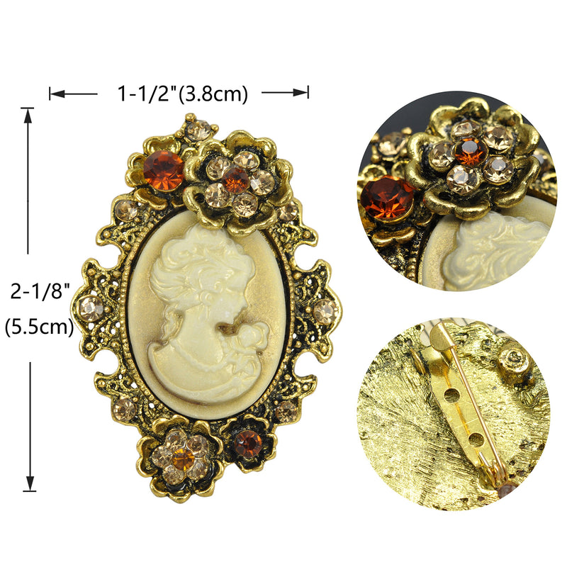 [Australia] - Gyn&Joy Old Style Cameo Lady Maiden Flower Crystal Rhinestone Pin Brooch BZ004 