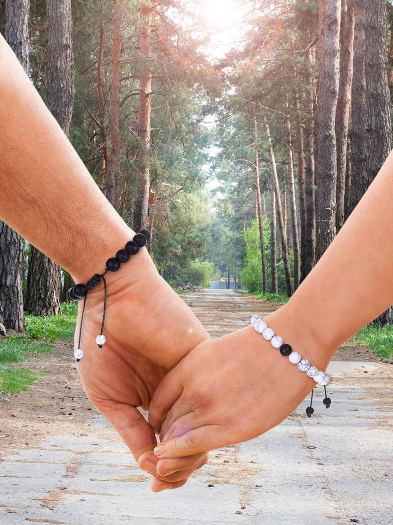 [Australia] - BBTO Howlite Bracelet Black Matte Agate Bracelet Couples Bracelet Distance Bracelet Energy Beads Bracelet for Valentine's Day Present 