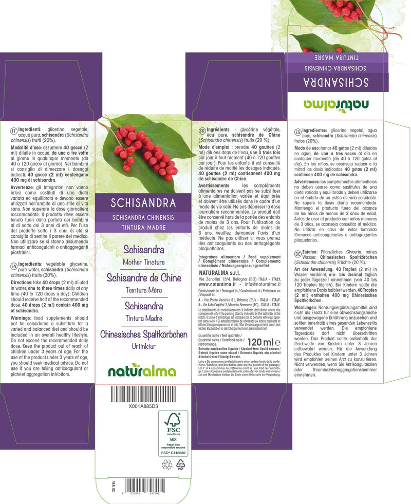 [Australia] - Schisandra (Schisandra chinensis) Fruits Alcohol-Free Mother Tincture Naturalma | Liquid Extract Drops 120 ml | Food Supplement | Vegan 120 ml (Pack of 1) 