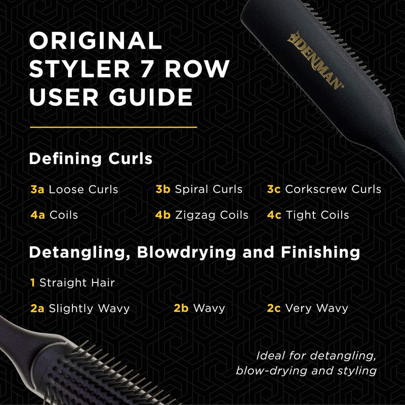 [Australia] - Denman Hair Brush for Curly Hair D3 (All Black) 7 Row Styling Brush for Blow-Drying All Black 1 Count (Pack of 1) 